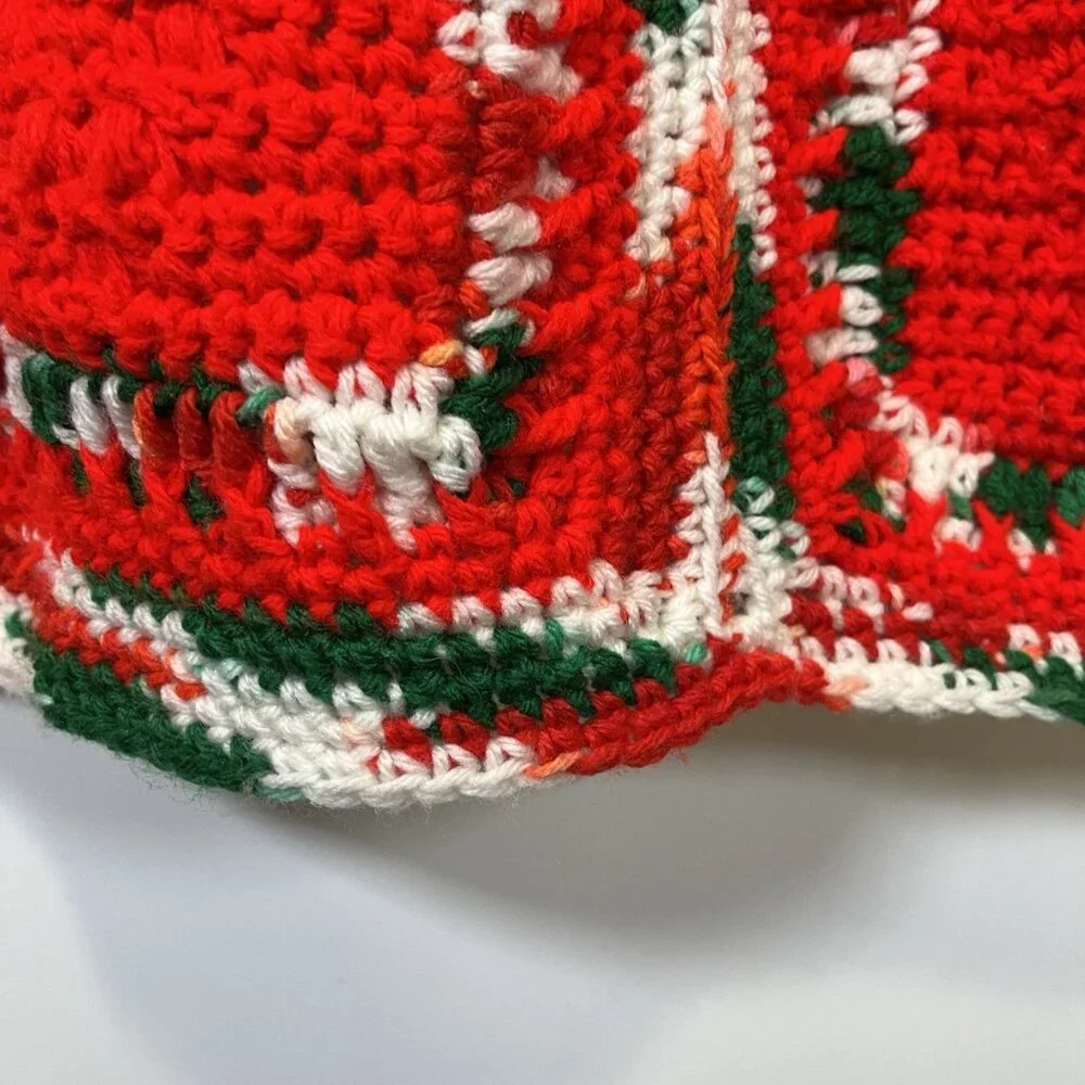 Vintage Christmas Crochet Granny Afghan Blanket Throw Candy Cane Stripe 66”x48”